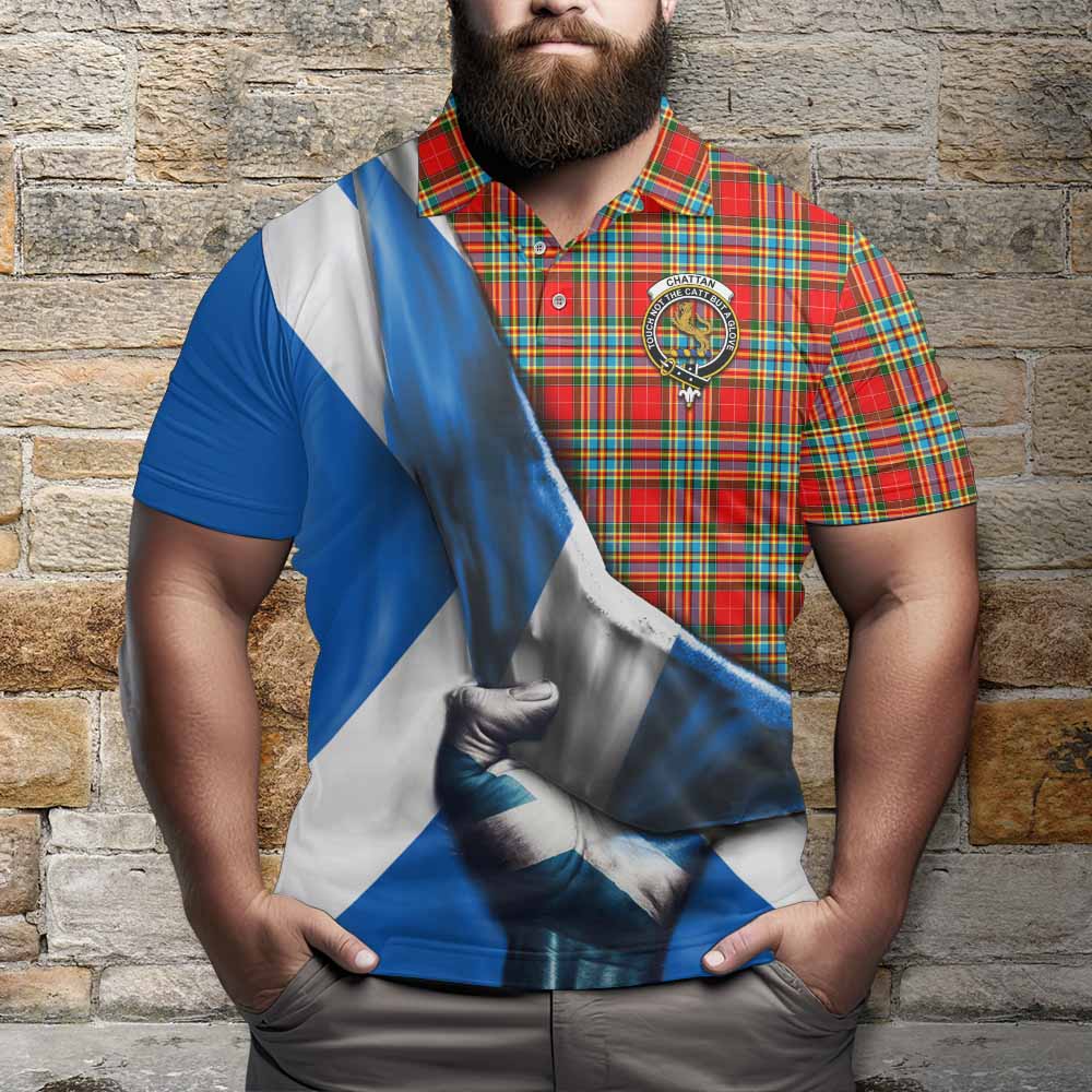 Tartan Vibes Clothing Chattan Tartan Polo Shirt with Family Crest Scotland Patriotic Style