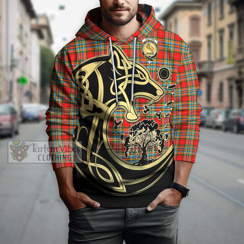 Chattan Tartan Hoodie with Family Crest Celtic Wolf Style Zip Hoodie - Tartan Vibes Clothing