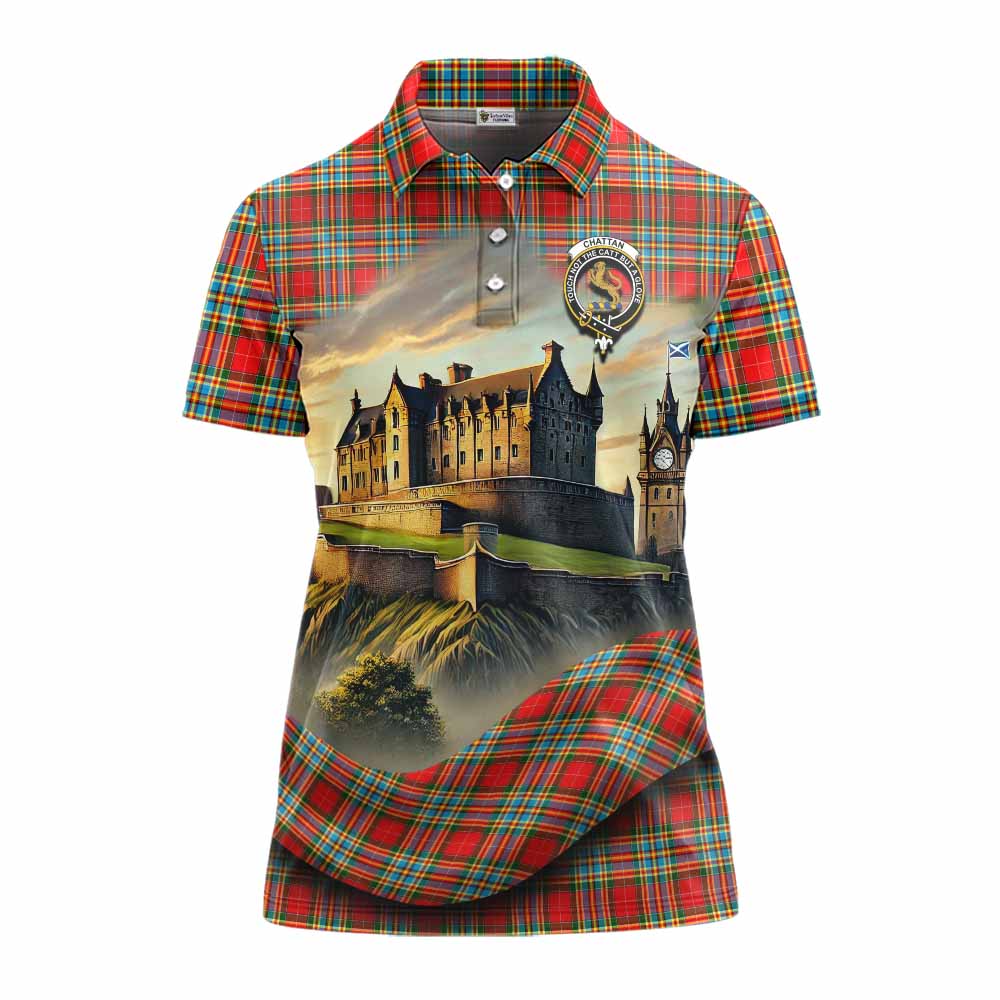 Tartan Vibes Clothing Chattan Tartan Family Crest Women's Polo Shirt with Scottish Ancient Castle Stype