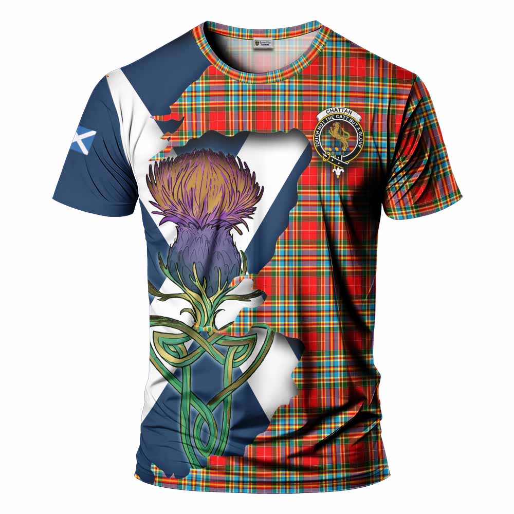 Tartan Vibes Clothing Chattan Tartan Family Crest T-Shirt Scottish Thistle Celtic Inspired