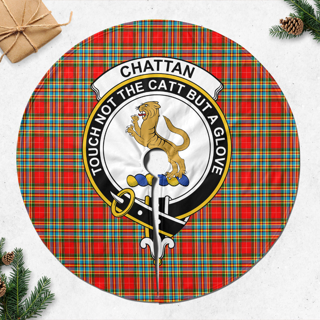Chattan Tartan Christmas Tree Skirt with Family Crest - Tartanvibesclothing