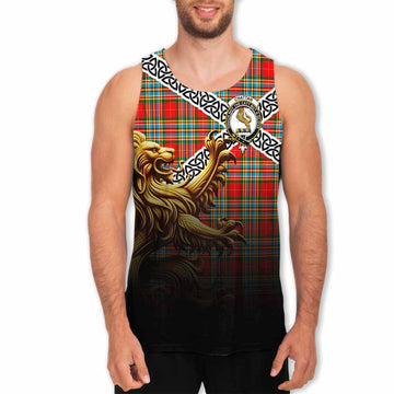 Chattan Crest Tartan Men's Tank Top with Golden Lion Emblem Celtic Style