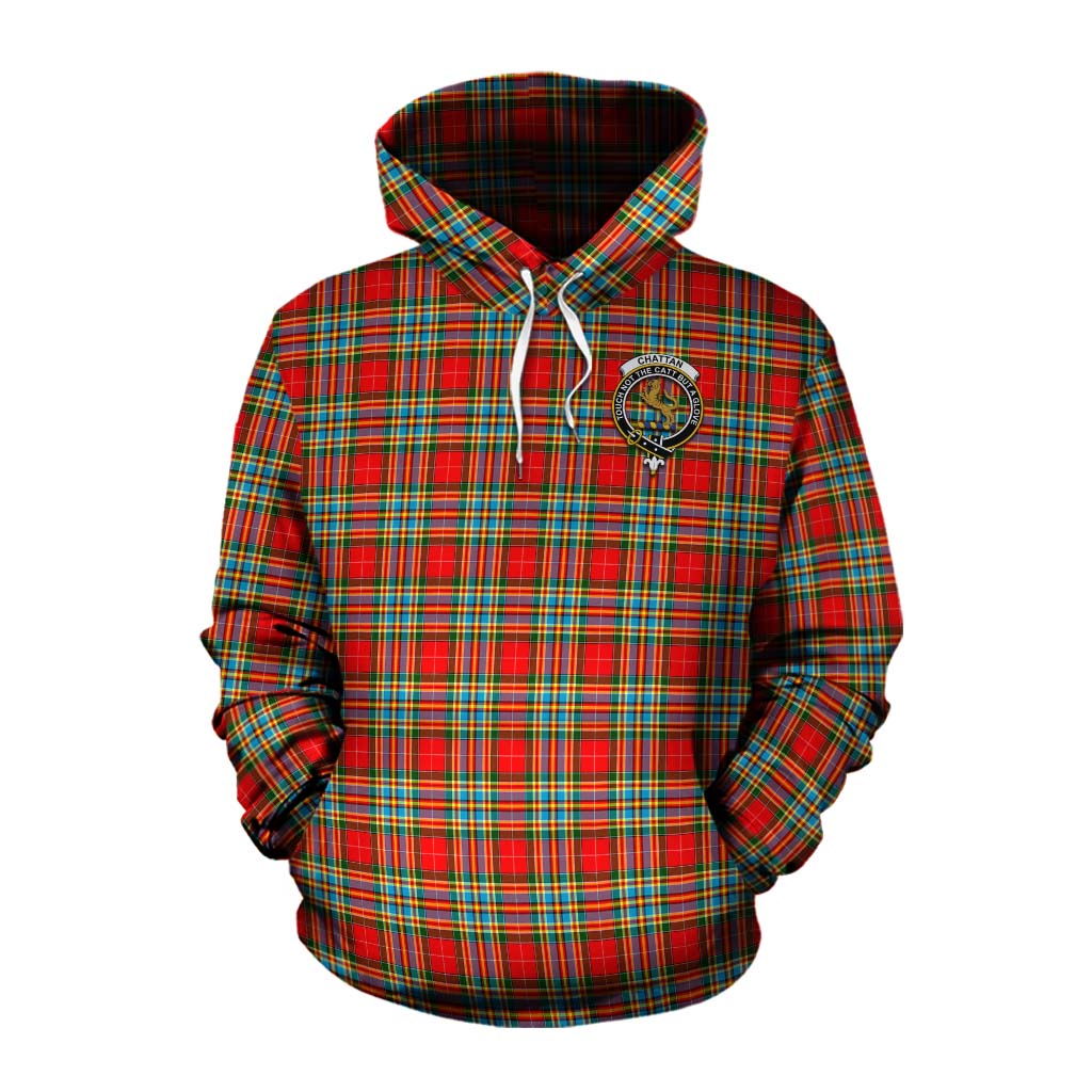 Tartan Vibes Clothing Chattan Tartan Cotton Hoodie with Family Crest Celtic Skull Style