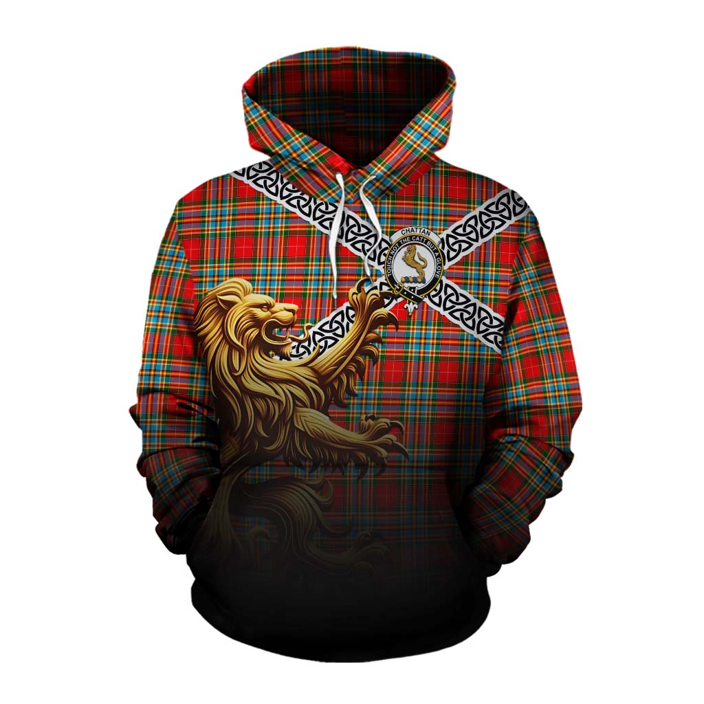 Chattan Crest Tartan Cotton Hoodie with Golden Lion Emblem Celtic Style Pullover Hoodie XS - Tartan Vibes Clothing
