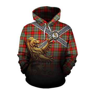 Chattan Crest Tartan Cotton Hoodie with Golden Lion Emblem Celtic Style