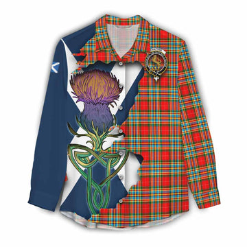 Tartan Vibes Clothing Chattan Tartan Family Crest Women's Casual Shirt Scottish Thistle Celtic Inspired