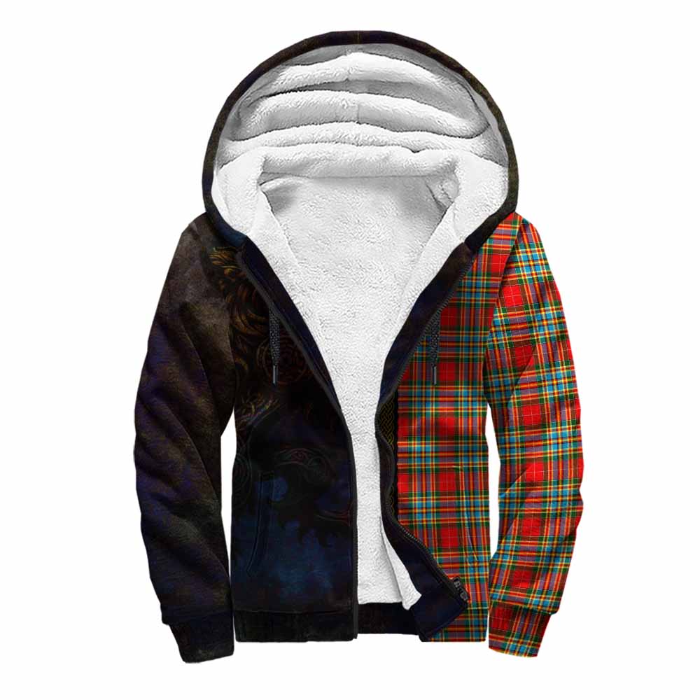 Tartan Vibes Clothing Chattan Tartan Family Crest Sherpa Hoodie Alba Gu Brath Be Brave Lion Ancient Style