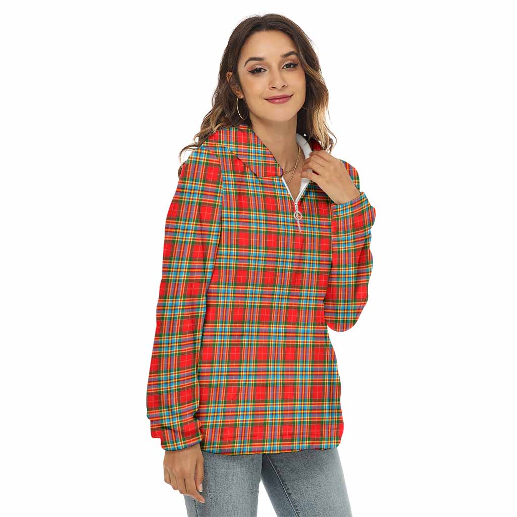 Tartan Vibes Clothing Chattan Tartan Women's Borg  Half Zip Fleece Hoodie