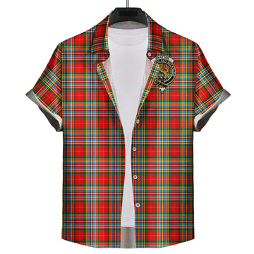 Chattan Tartan Short Sleeve Button Down Shirt with Family Crest