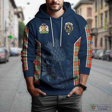 Chattan Tartan Hoodie with Family Crest and Scottish Thistle Vibes Sport Style
