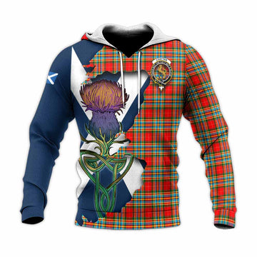 Tartan Vibes Clothing Chattan Tartan Family Crest Knitted Hoodie Scottish Thistle Celtic Inspired