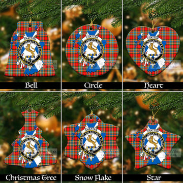Chattan Tartan Christmas Ceramic Ornaments with Family Crest and Scotland Map
