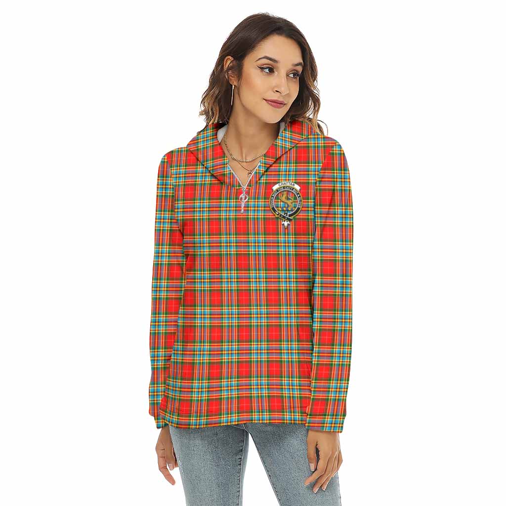 Tartan Vibes Clothing Chattan Tartan Crest Women's Borg  Half Zip Fleece Hoodie
