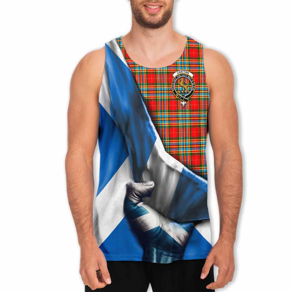 Tartan Vibes Clothing Chattan Tartan Men's Tank Top with Family Crest Scotland Patriotic Style