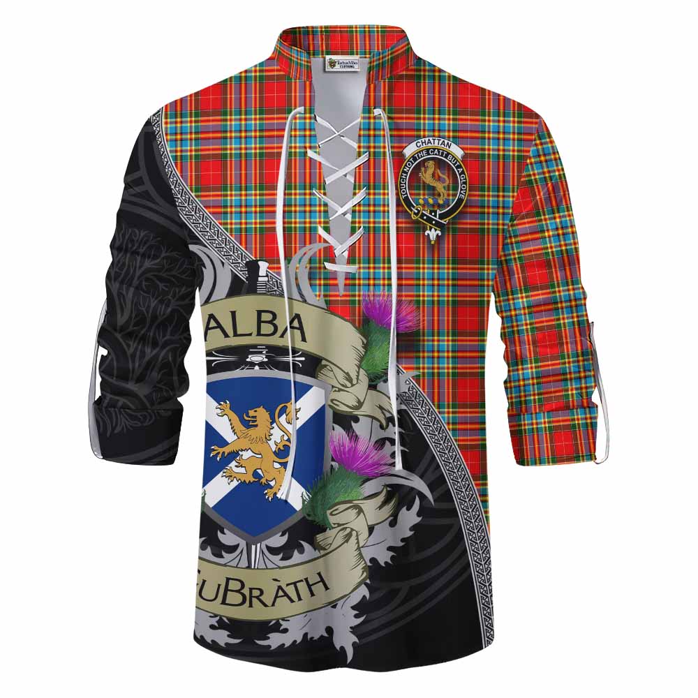 Tartan Vibes Clothing Chattan Tartan Family Crest Ghillie Kilt Shirt Lion Rampant Royal Thistle Shield Celtic Inspired