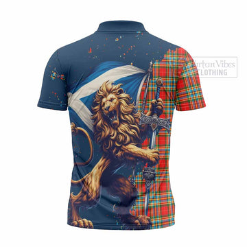 Tartan Vibes Clothing Chattan Tartan Family Crest Zipper Polo Shirt with Scottish Majestic Lion