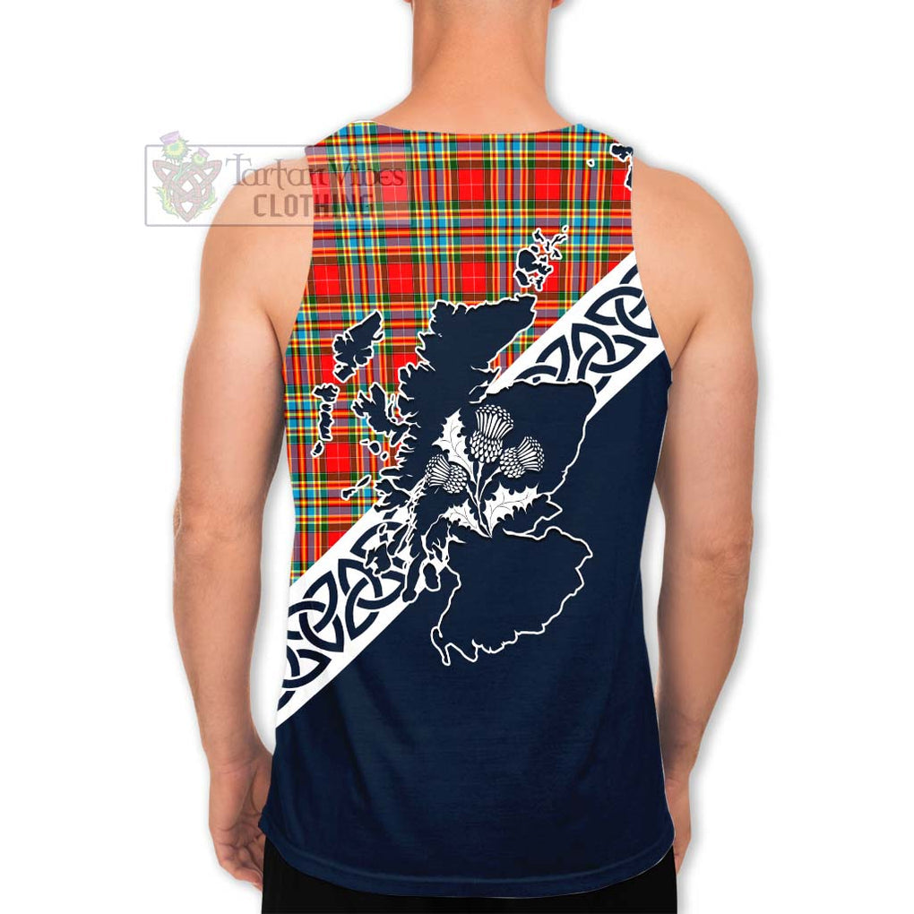 Tartan Vibes Clothing Chattan Tartan Men's Tank Top Featuring Thistle and Scotland Map