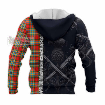 Tartan Vibes Clothing Chattan Tartan Knitted Hoodie with Family Crest Cross Sword Thistle Celtic Vibes