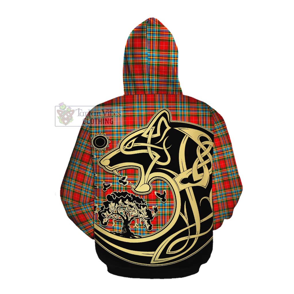 Tartan Vibes Clothing Chattan Tartan Cotton Hoodie with Family Crest Celtic Wolf Style
