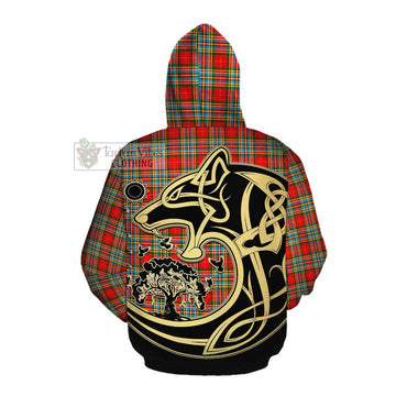 Tartan Vibes Clothing Chattan Tartan Cotton Hoodie with Family Crest Celtic Wolf Style