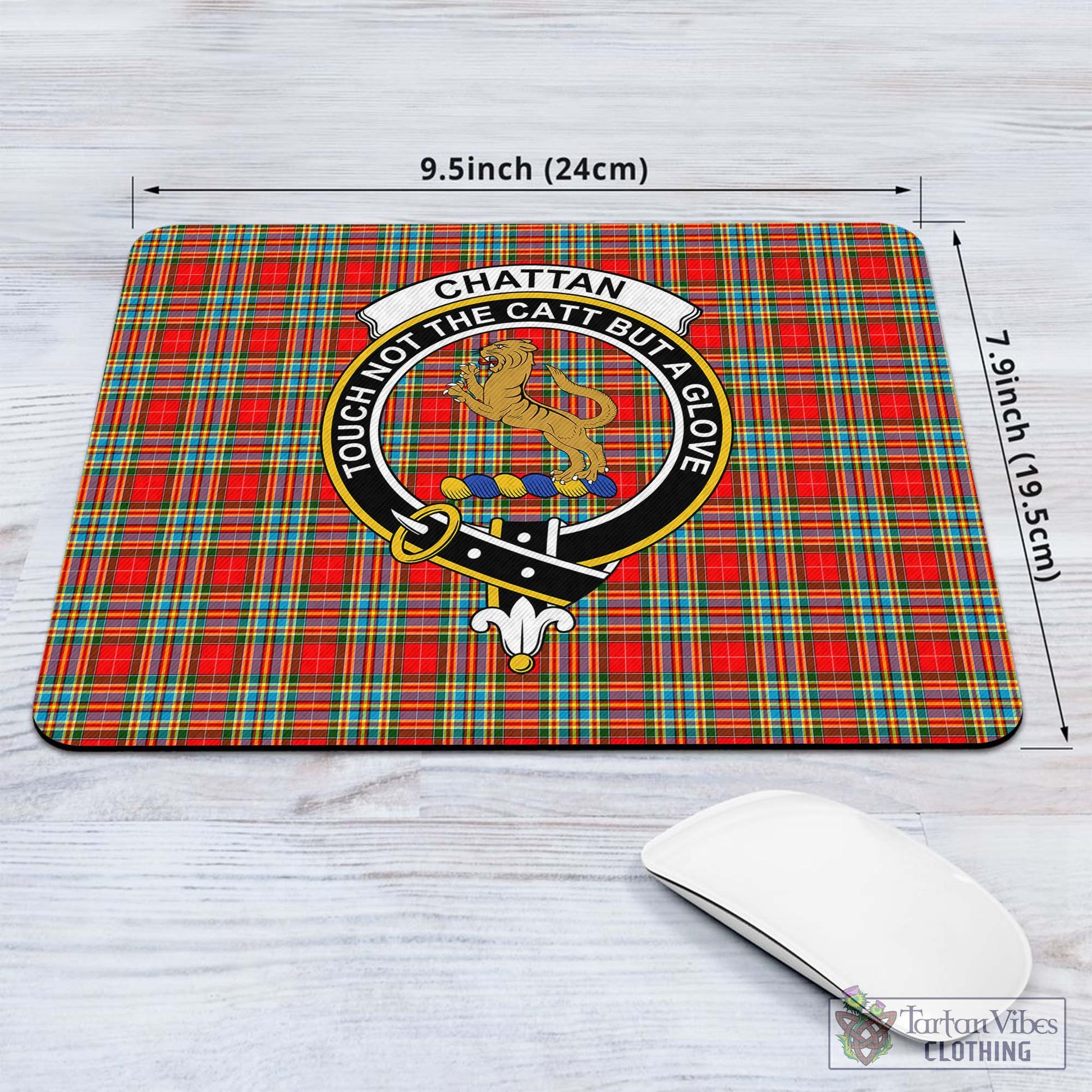 Tartan Vibes Clothing Chattan Tartan Mouse Pad with Family Crest