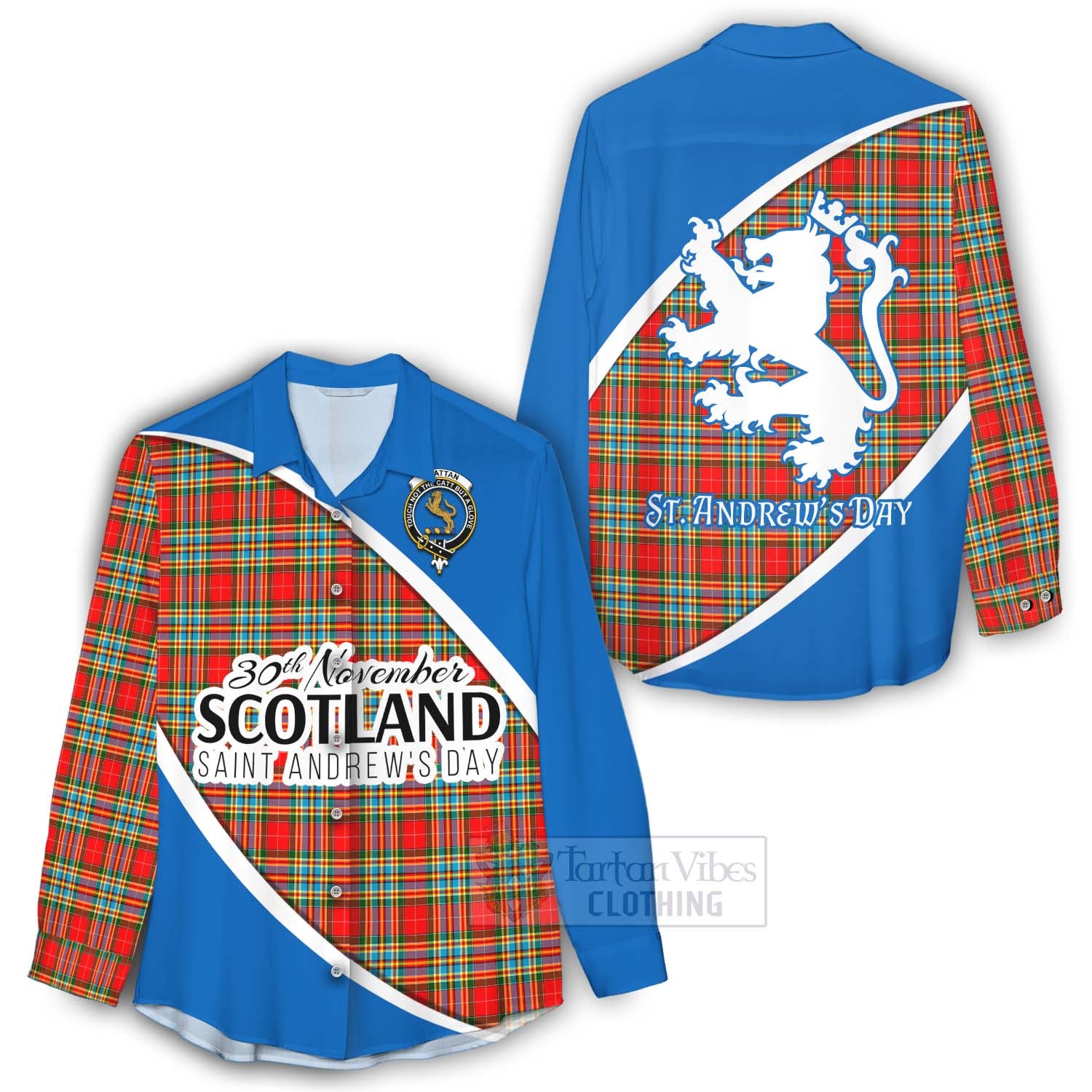 Tartan Vibes Clothing Chattan Family Crest Tartan Women's Casual Shirt Celebrate Saint Andrew's Day in Style
