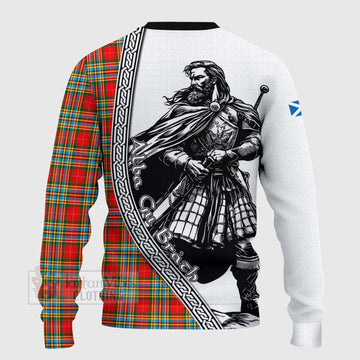 Tartan Vibes Clothing Chattan Tartan Clan Crest Knitted Sweater with Highlander Warrior Celtic Style