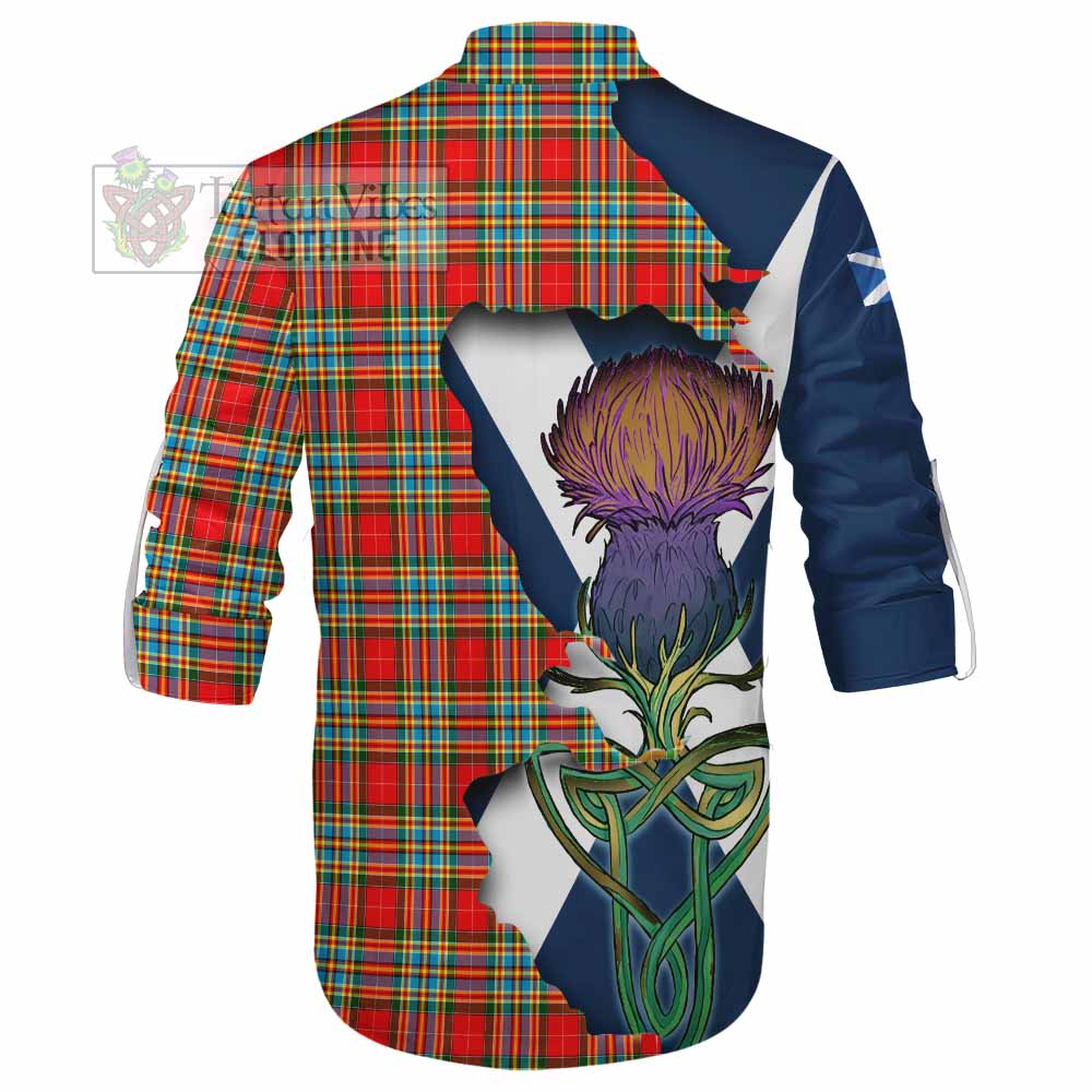 Tartan Vibes Clothing Chattan Tartan Family Crest Ghillie Kilt Shirt Scottish Thistle Celtic Inspired