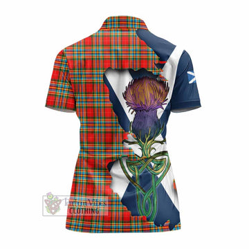 Chattan Tartan Family Crest Women's Polo Shirt Scottish Thistle Celtic Inspired