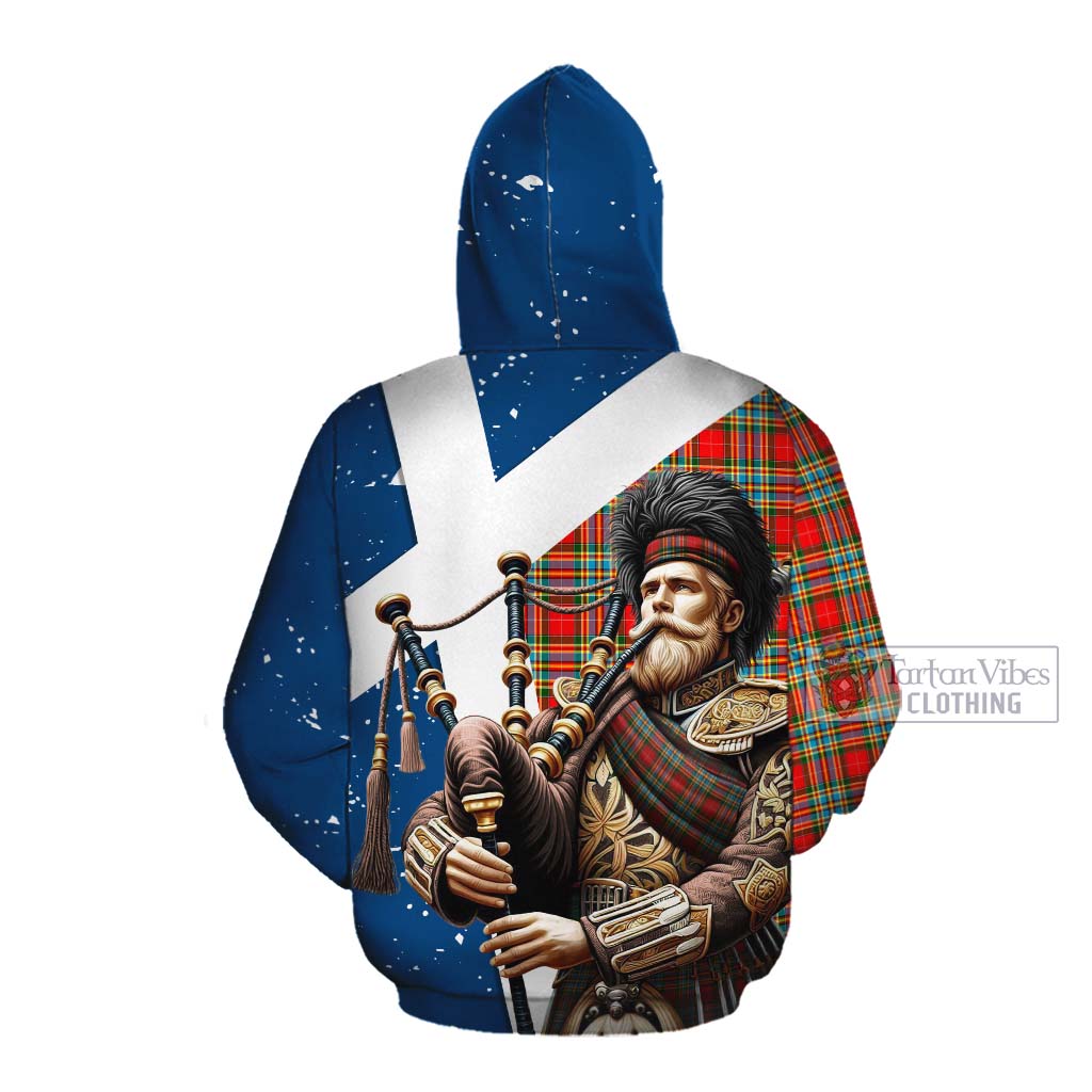 Tartan Vibes Clothing Chattan Tartan Cotton Hoodie with Family Crest Scottish Bagpiper Vibes