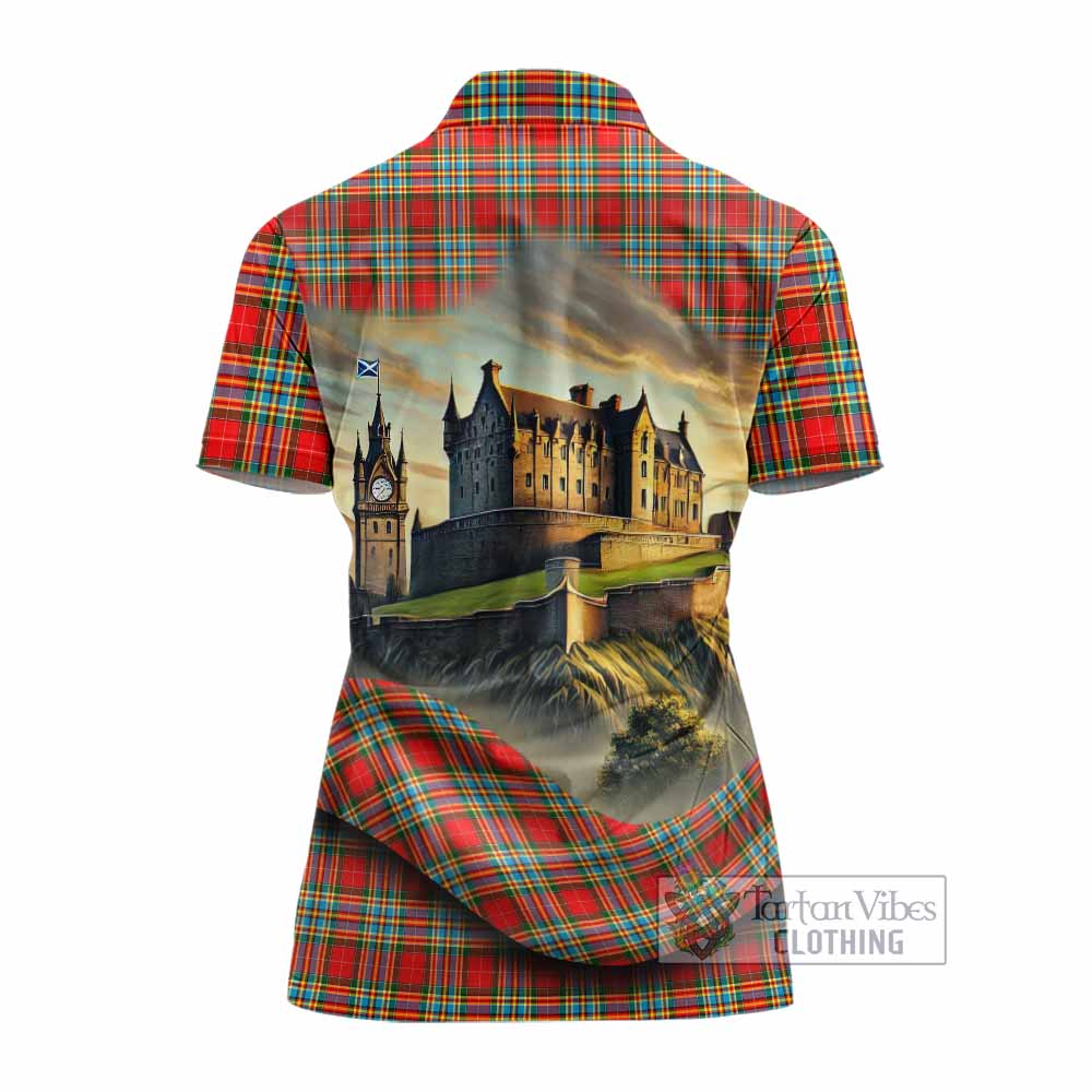 Tartan Vibes Clothing Chattan Tartan Family Crest Women's Polo Shirt with Scottish Ancient Castle Stype