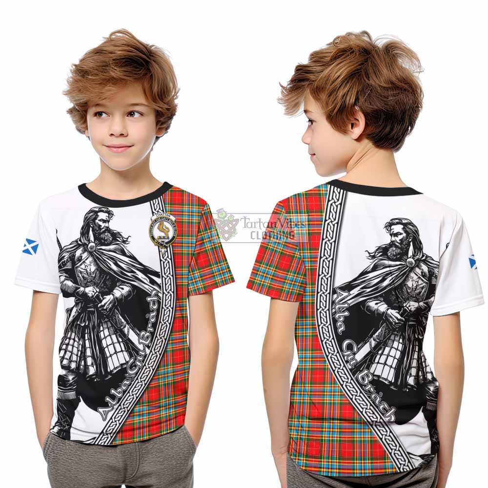 Chattan Tartan Clan Crest Kid T-Shirt with Highlander Warrior Celtic Style