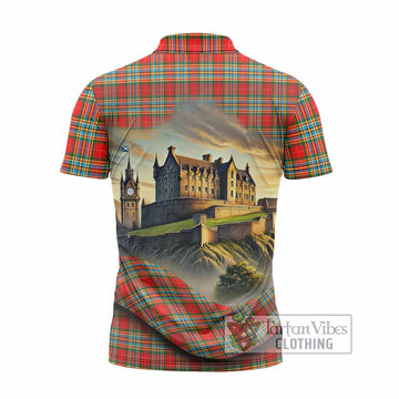 Chattan Tartan Family Crest Zipper Polo Shirt with Scottish Ancient Castle Style