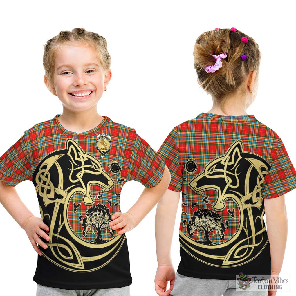 Chattan Tartan Kid T-Shirt with Family Crest Celtic Wolf Style - Tartan Vibes Clothing