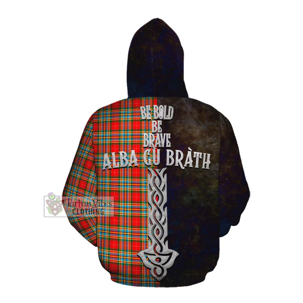 Tartan Vibes Clothing Chattan Tartan Family Crest Cotton Hoodie Alba Gu Brath Be Brave Lion Ancient Style