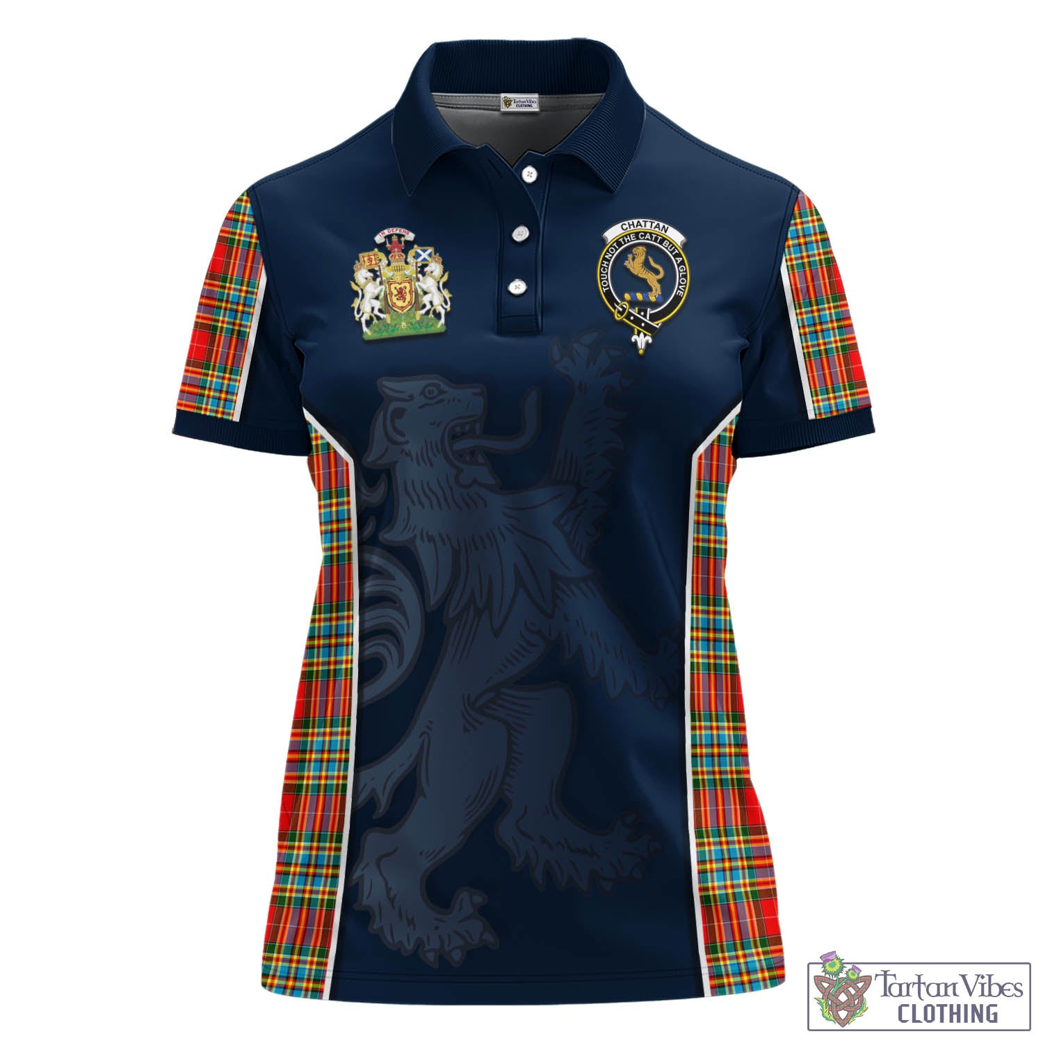 Chattan Tartan Women's Polo Shirt with Family Crest and Lion Rampant Vibes Sport Style - Tartan Vibes Clothing