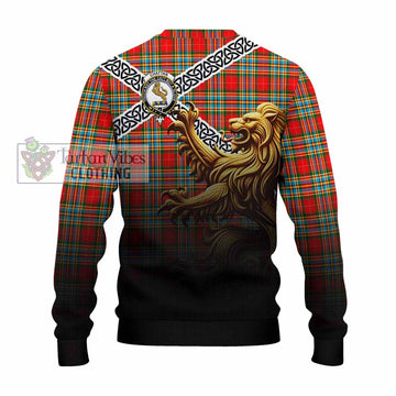 Tartan Vibes Clothing Chattan Crest Tartan Knitted Sweater with Golden Lion Emblem Celtic Style