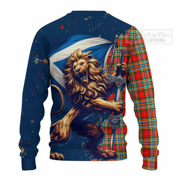 Tartan Vibes Clothing Chattan Tartan Family Crest Knitted Sweater with Scottish Majestic Lion