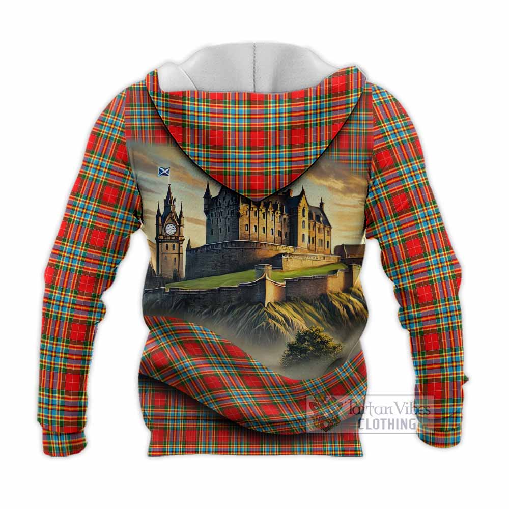 Tartan Vibes Clothing Chattan Tartan Family Crest Knitted Hoodie with Scottish Ancient Castle Style