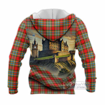 Tartan Vibes Clothing Chattan Tartan Family Crest Knitted Hoodie with Scottish Ancient Castle Style