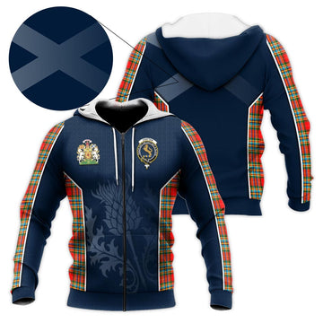 Tartan Vibes Clothing Chattan Tartan Knitted Hoodie with Family Crest and Scottish Thistle Vibes Sport Style