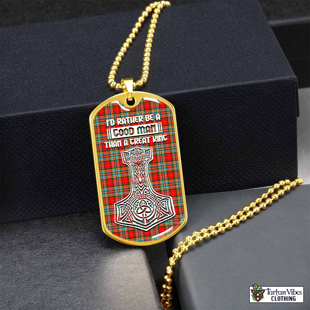 Tartan Vibes Clothing Chattan Tartan Dog Tag Necklace Viking Mjolnir Style