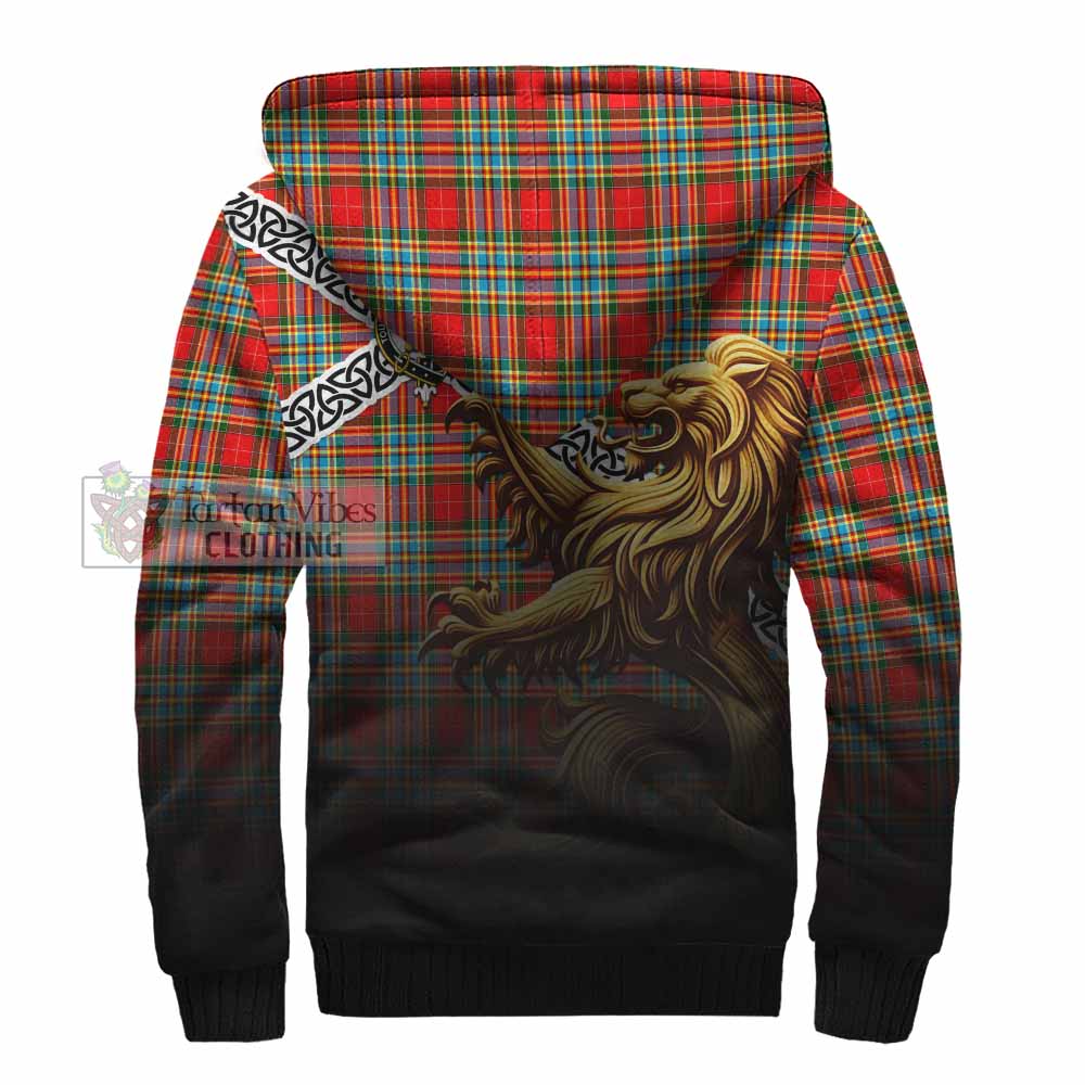 Tartan Vibes Clothing Chattan Crest Tartan Sherpa Hoodie with Golden Lion Emblem Celtic Style