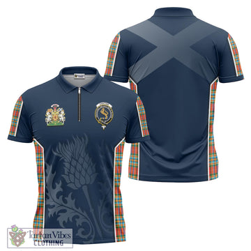 Chattan Tartan Zipper Polo Shirt with Family Crest and Scottish Thistle Vibes Sport Style