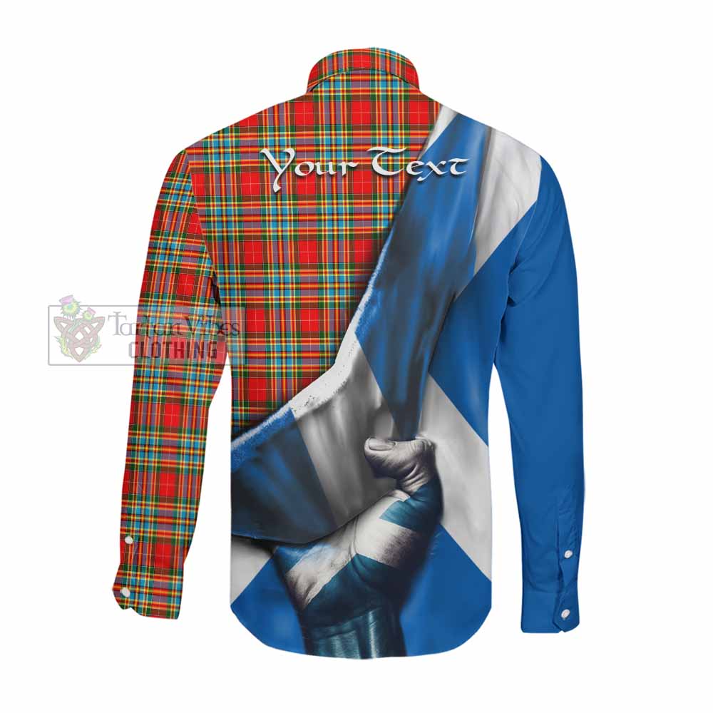 Tartan Vibes Clothing Chattan Tartan Long Sleeve Button Shirt with Family Crest Scotland Patriotic Style