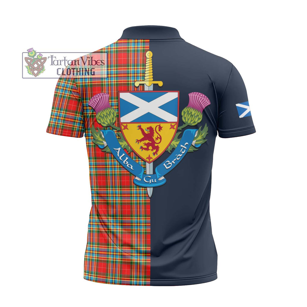 Tartan Vibes Clothing Chattan Tartan Zipper Polo Shirt with Scottish Lion Royal Arm Half Style
