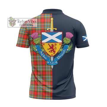 Tartan Vibes Clothing Chattan Tartan Zipper Polo Shirt with Scottish Lion Royal Arm Half Style