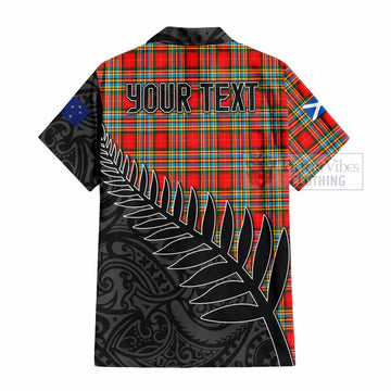 Tartan Vibes Clothing Chattan Crest Tartan Short Sleeve Button Shirt with New Zealand Silver Fern Half Style