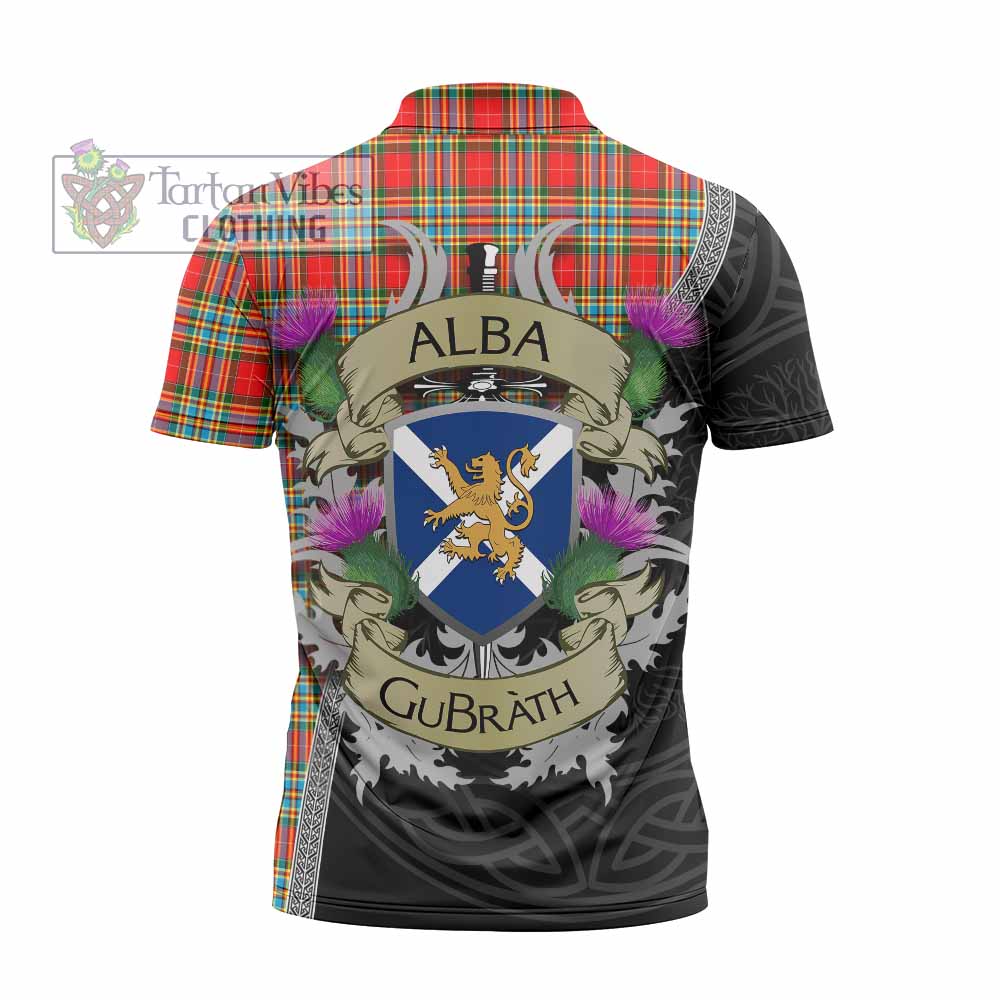 Tartan Vibes Clothing Chattan Tartan Family Crest Zipper Polo Shirt Lion Rampant Royal Thistle Shield Celtic Inspired
