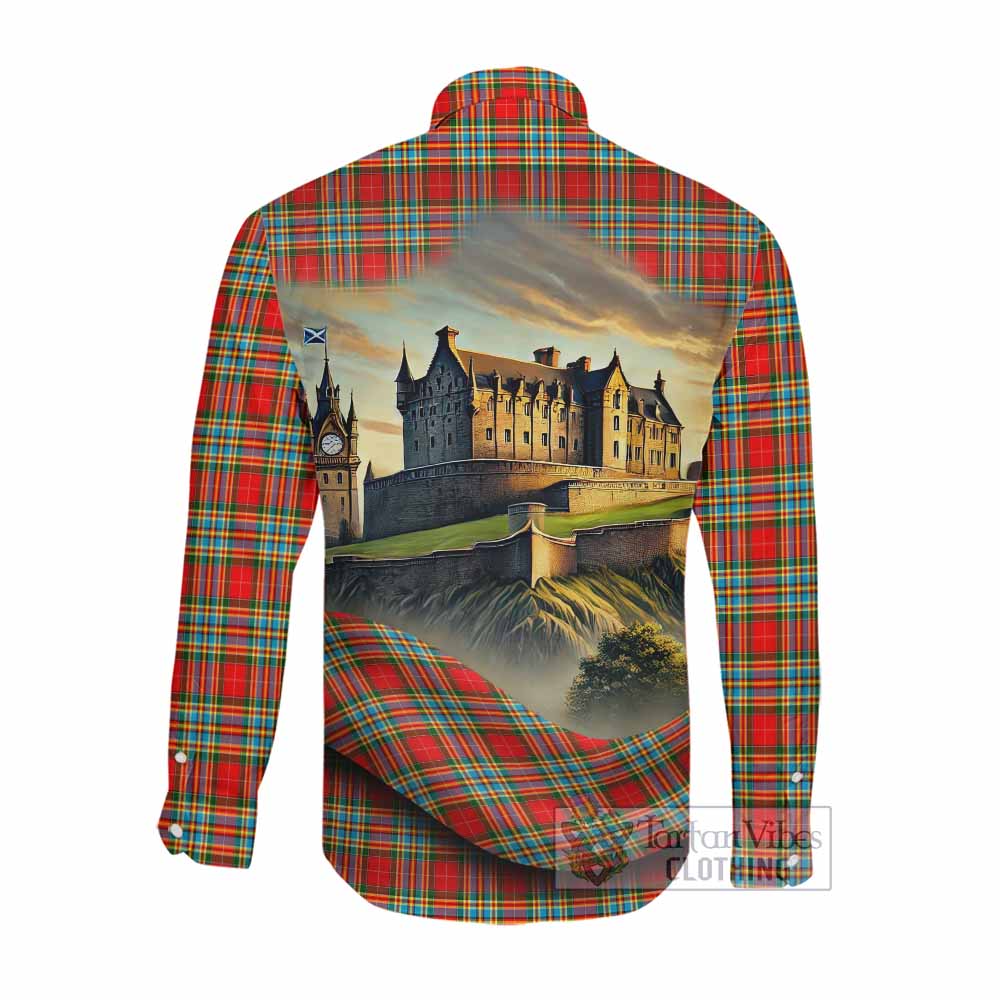 Tartan Vibes Clothing Chattan Tartan Family Crest Long Sleeve Button Shirt with Scottish Ancient Castle Style